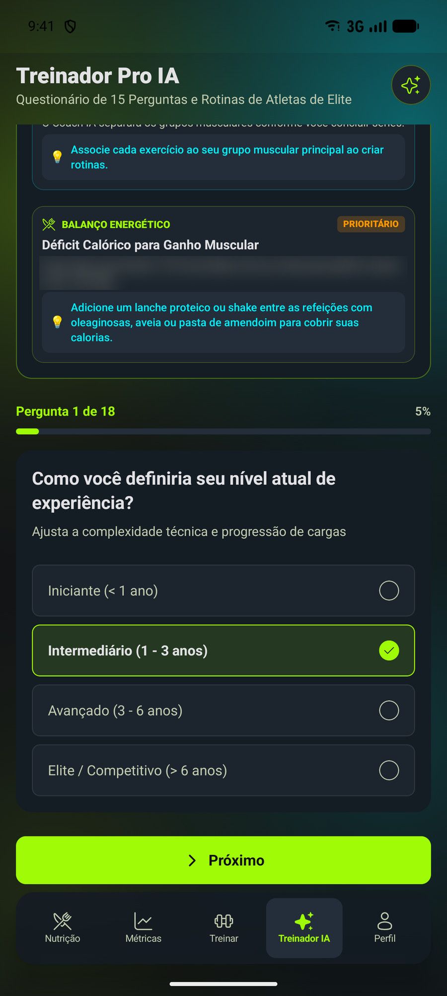 Plano semanal gerado pelo Treinador IA